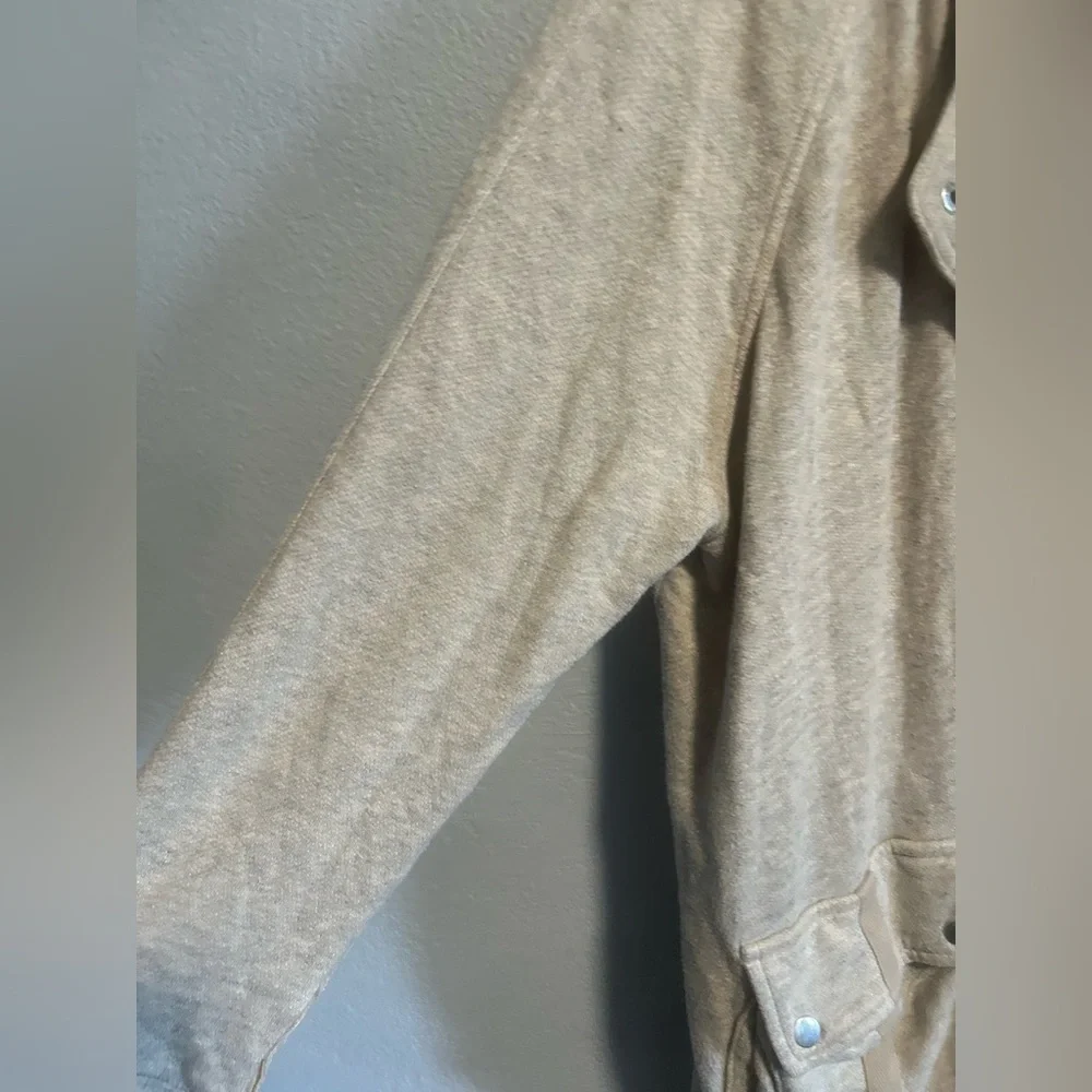 Free People Beige Utility Knit Double Snap Oversized Jacket Womens